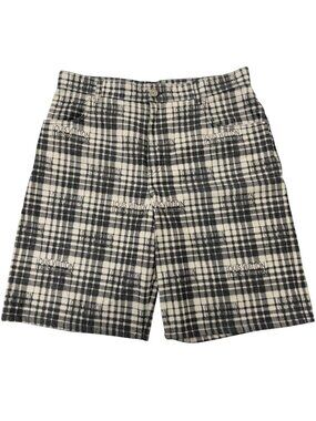 Louis Vuitton Logo Plaid Leather Patch LV Denim Shorts Gray 34